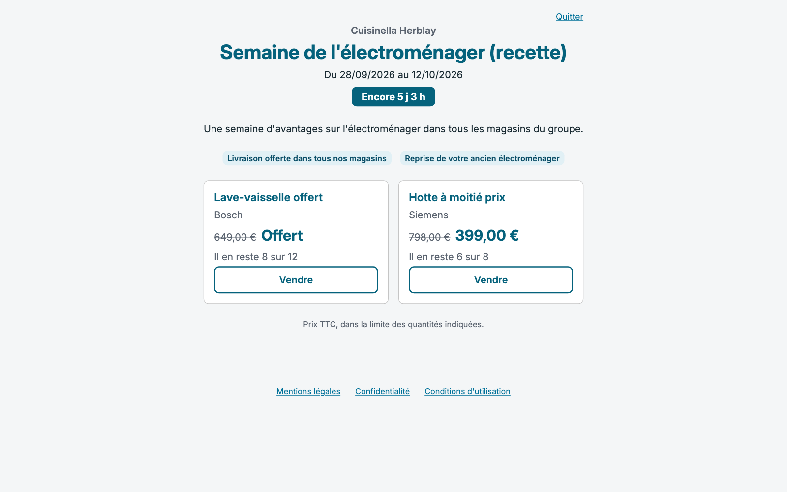 La présentation d'une opération commerciale à un client, avec ses offres.